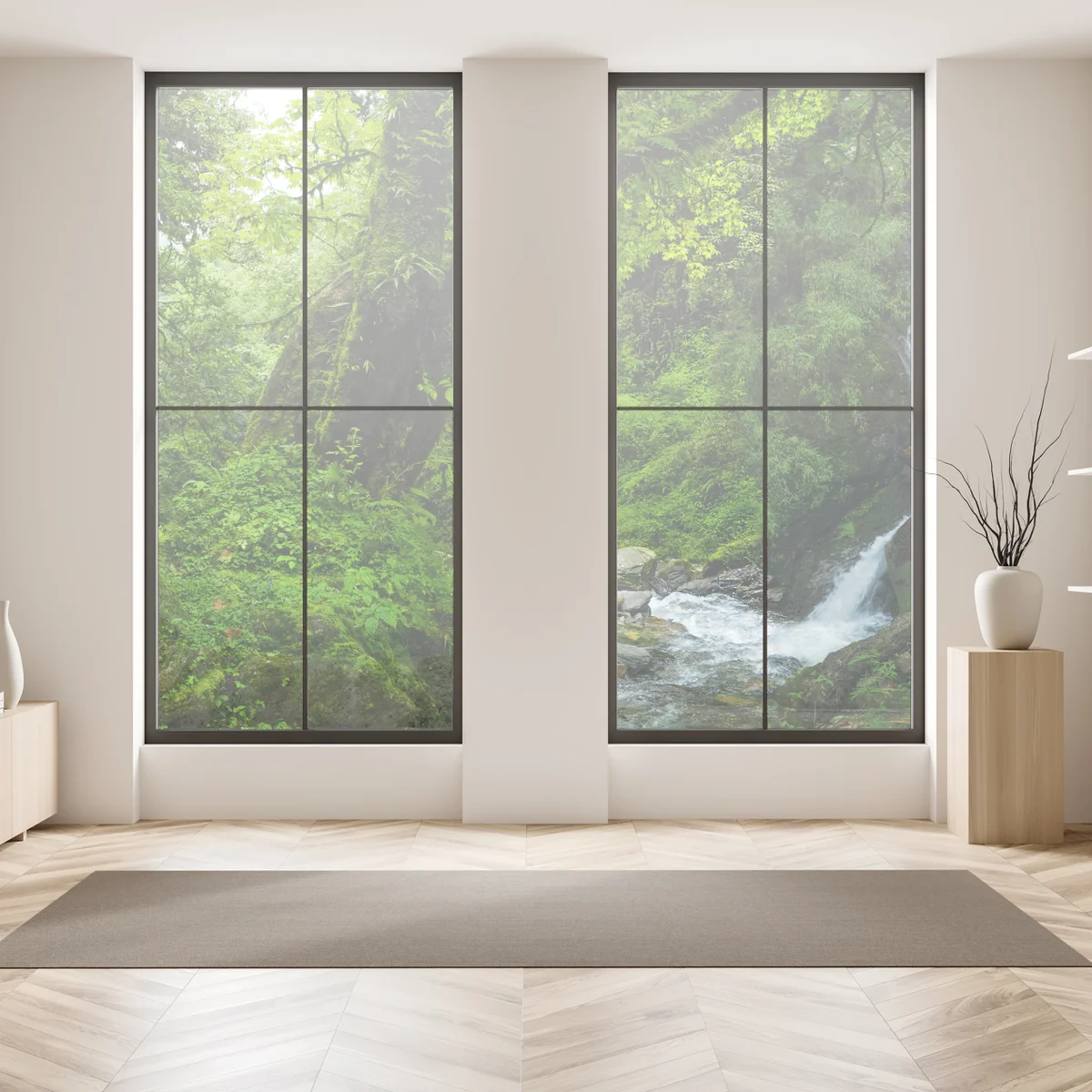 Fensteraufkleber üppiger grüner wasserfall im wald Fensteraufkleber üppiger grüner wasserfall im wald