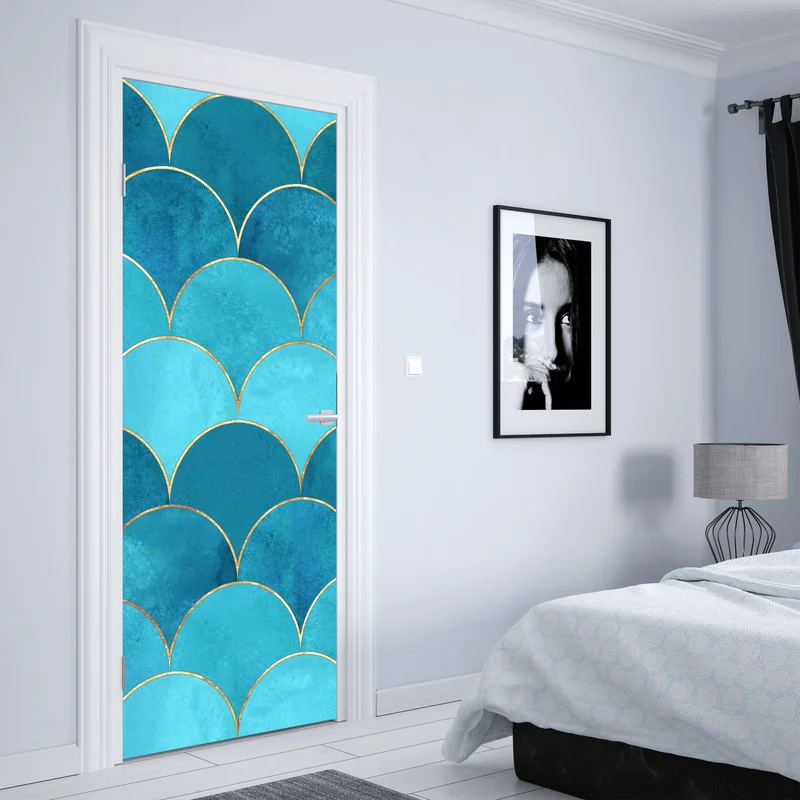 Türaufkleber türkis schuppenmuster mit goldakzenten