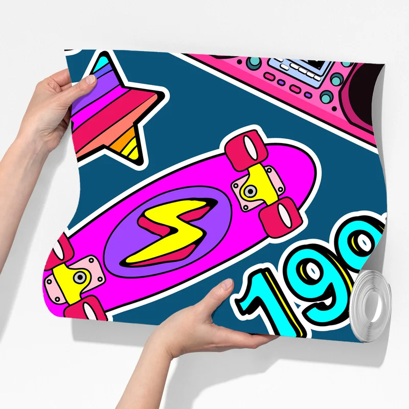 Fototapete lebendige 90er aufkleber-collage Fototapete lebendige 90er aufkleber-collage