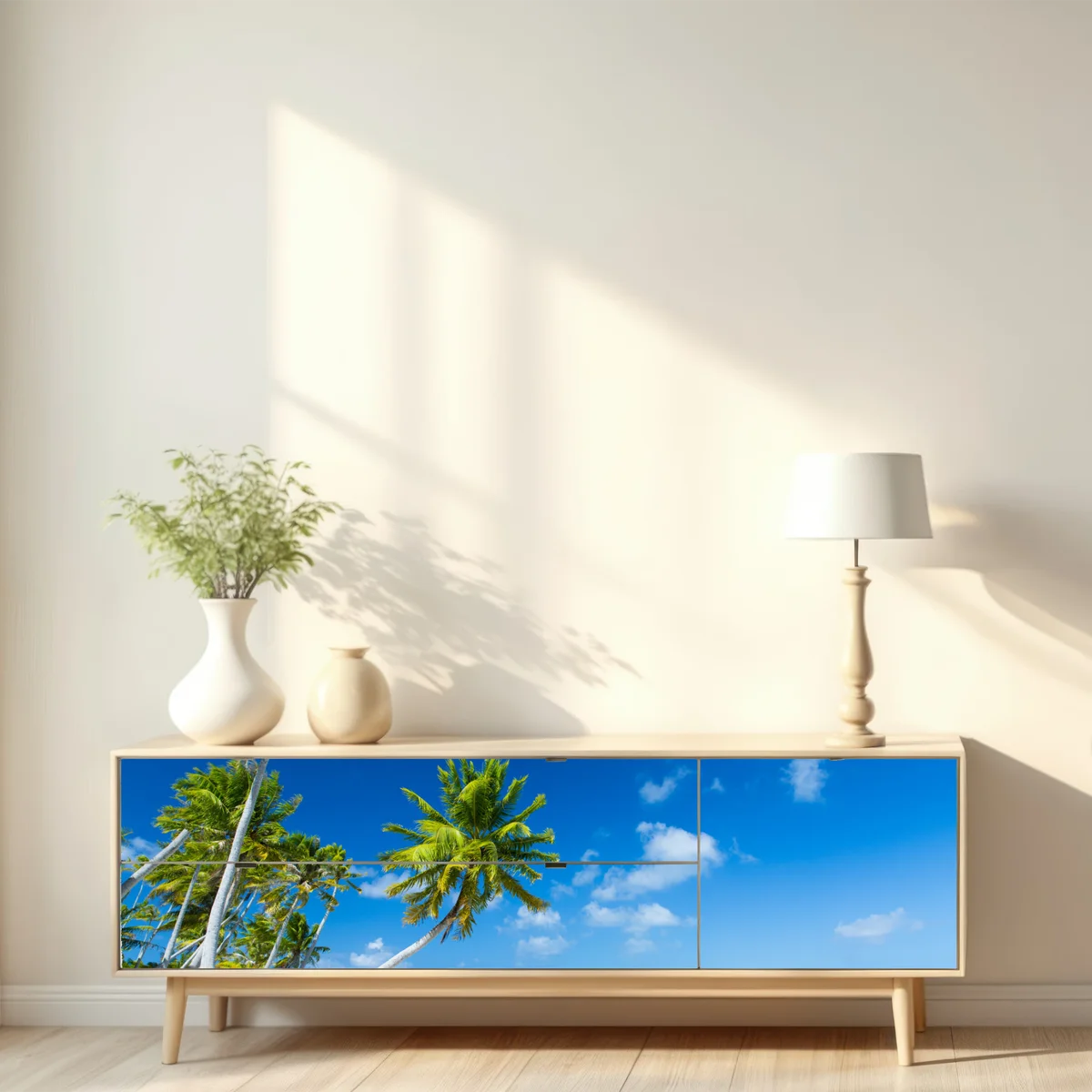 Repositionierbarer Aufkleber tropischer strand mit palmen und türkisfarbenem wasser Repositionierbarer Aufkleber tropischer strand mit palmen und türkisfarbenem wasser