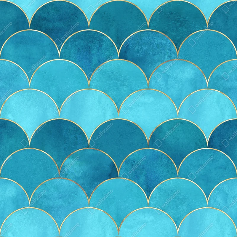 Schrankaufkleber türkis schuppenmuster mit goldakzenten Schrankaufkleber türkis schuppenmuster mit goldakzenten