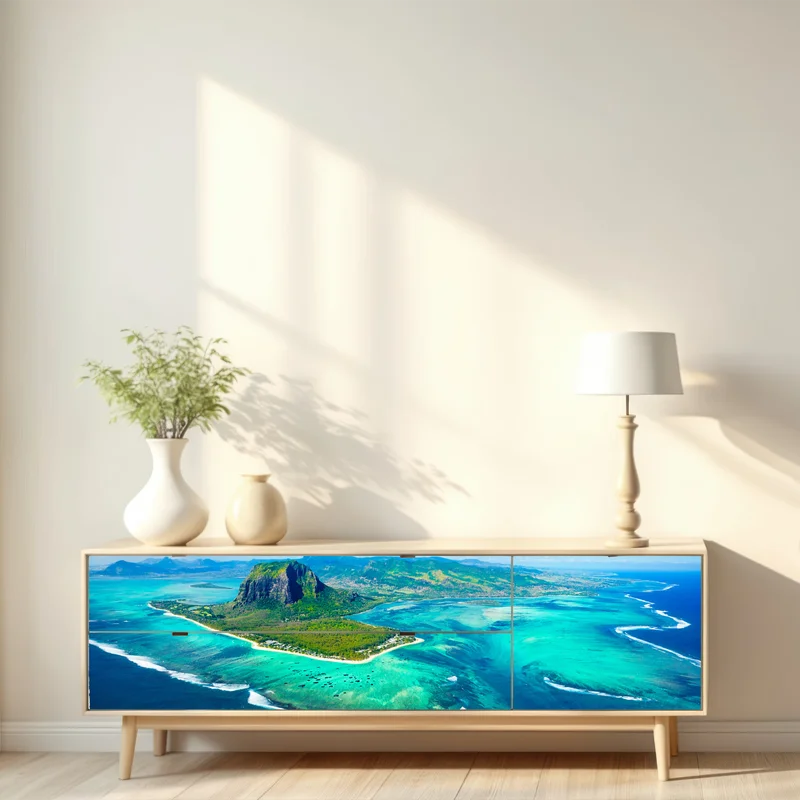 Repositionierbarer Aufkleber Le Morne panorama der türkislagune Repositionierbarer Aufkleber Le Morne panorama der türkislagune