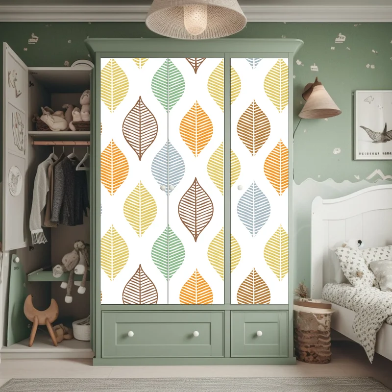 Schrankaufkleber pastelliges blättermuster für die wand