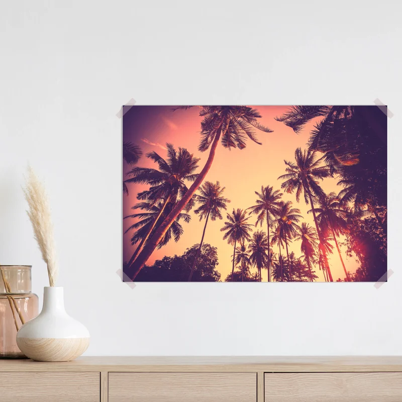 Poster vintage tropischer sonnenuntergang mit palmen Poster vintage tropischer sonnenuntergang mit palmen