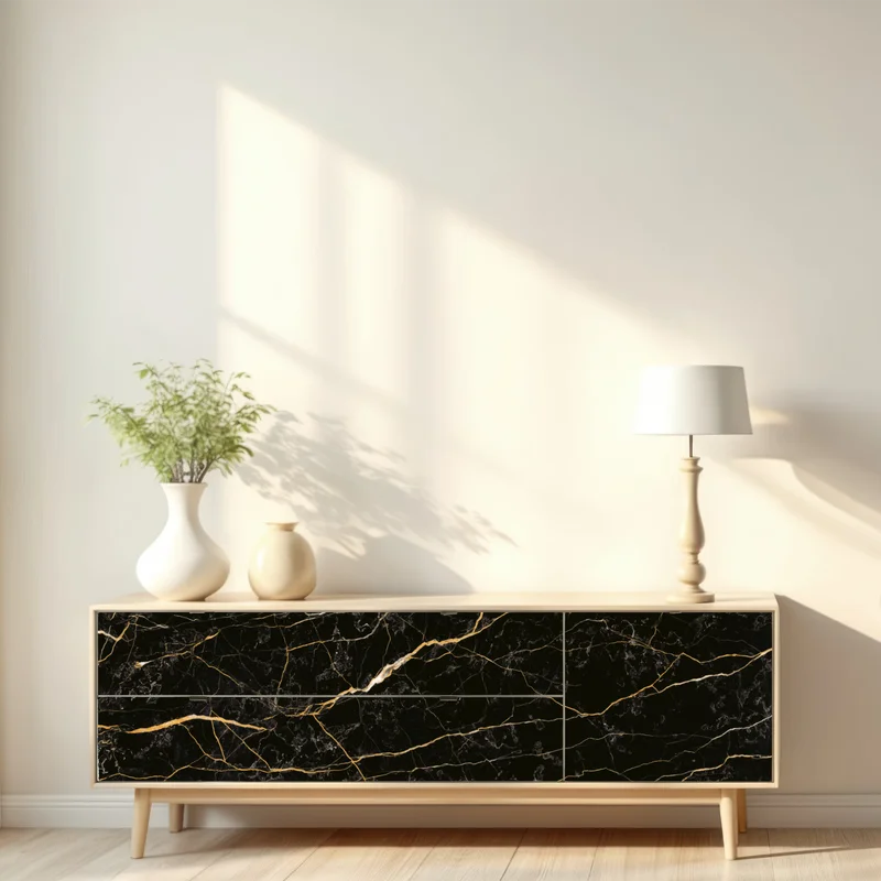 Repositionierbarer Aufkleber schwarzer marmor mit goldenen adern