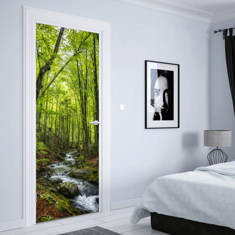 Türaufkleber ruhiger grüner waldbach Türaufkleber ruhiger grüner waldbach