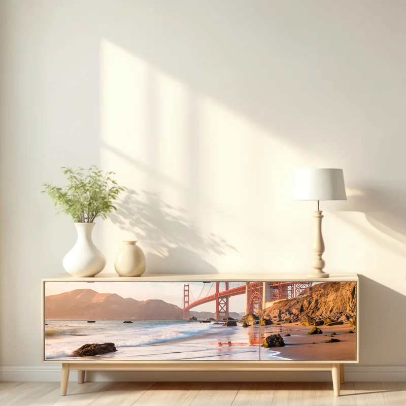 Repositionierbarer Aufkleber San Francisco Golden Gate Bridge bei sonnenuntergang