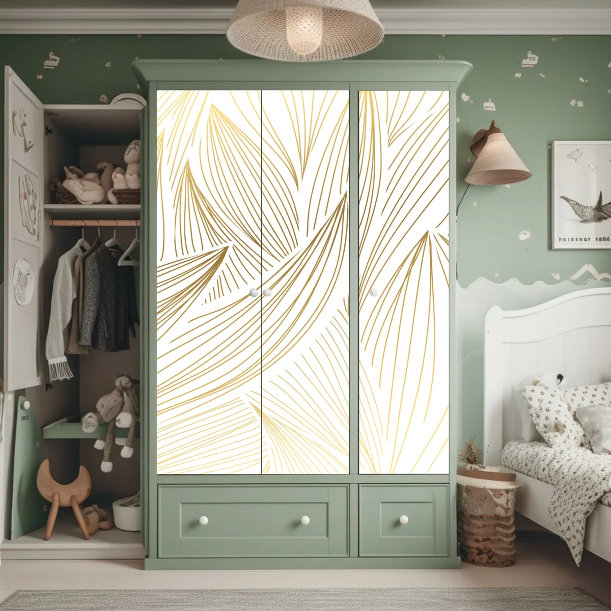 Schrankaufkleber goldene blattlinien Schrankaufkleber goldene blattlinien