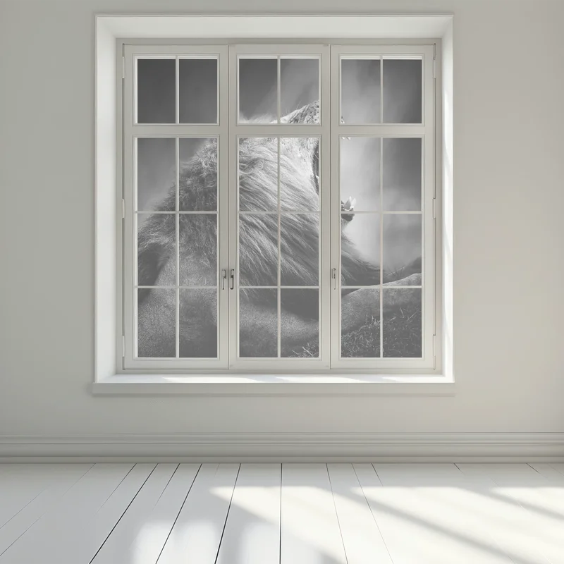 Fensteraufkleber majestätischer brüllender löwe in monochrom