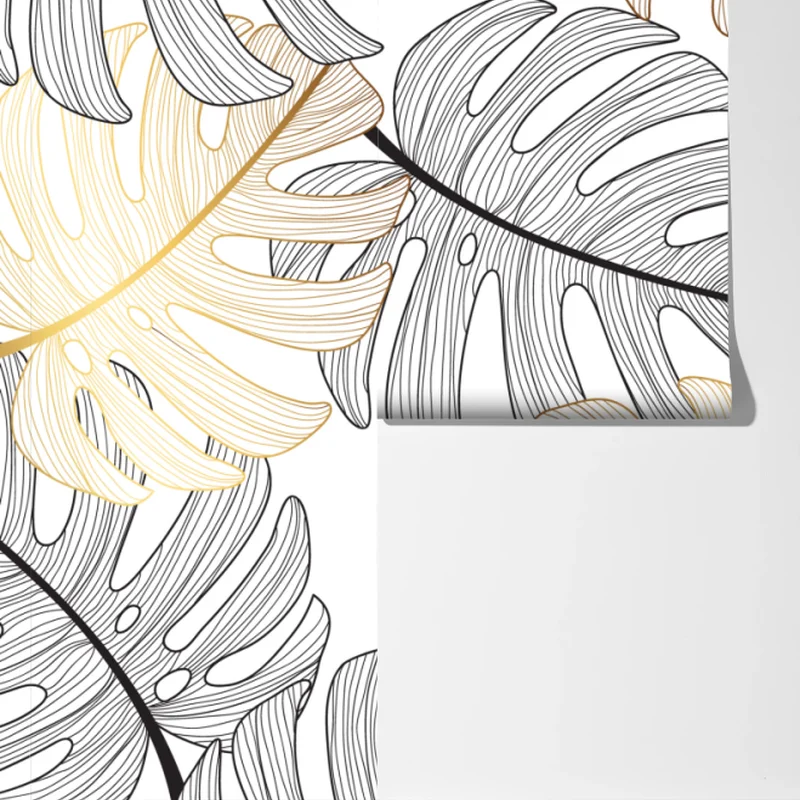 Fototapete monstera-blattmuster mit goldakzenten Fototapete monstera-blattmuster mit goldakzenten