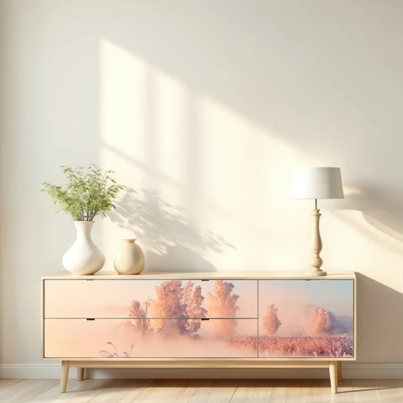 Repositionierbarer Aufkleber winterlicher sonnenaufgang über einer frostigen wiese Repositionierbarer Aufkleber winterlicher sonnenaufgang über einer frostigen wiese