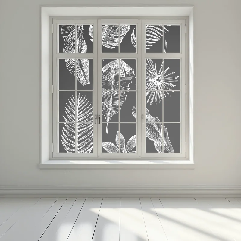 Fensteraufkleber monochrome blattkomposition