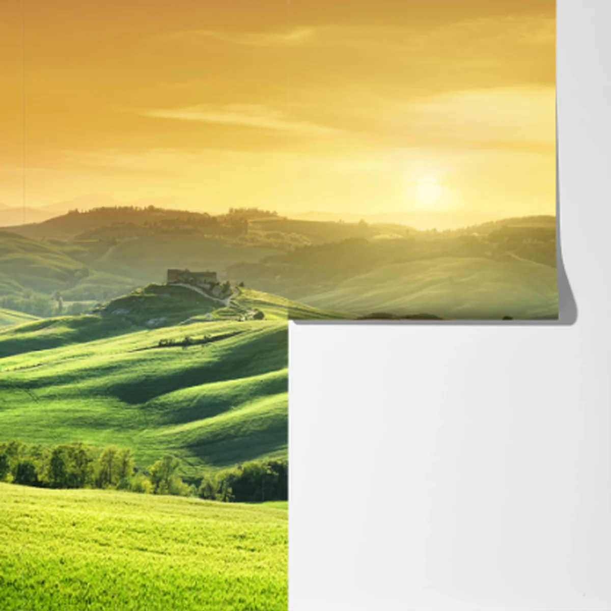 Fototapeta Toskańskie pagórki o zachodzie słońca Fototapeta Toskańskie pagórki o zachodzie słońca