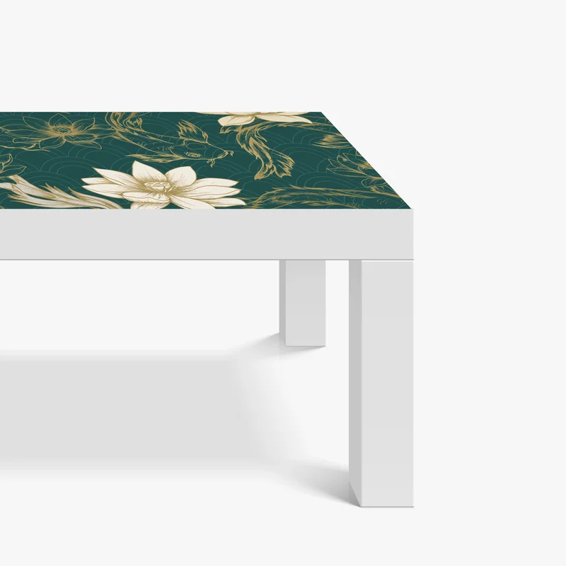 Tischaufkleber und Schreibtischaufkleber orientalisches koi- und lotosmuster in türkis und gold Tischaufkleber und Schreibtischaufkleber orientalisches koi- und lotosmuster in türkis und gold