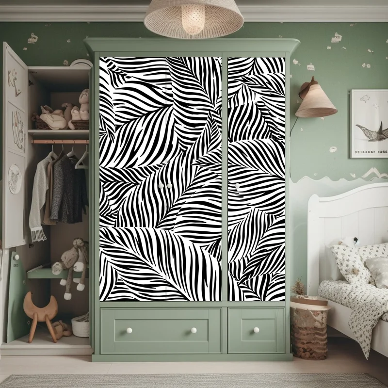 Schrankaufkleber monochromes tropisches blattmuster