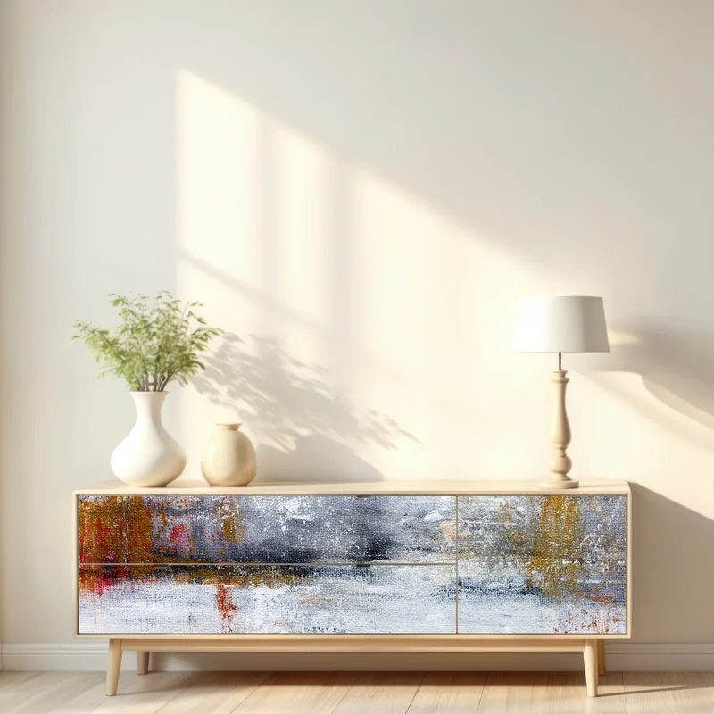 Repositionierbarer Aufkleber ruhige abstrakte landschaft in sanften neutralen tönen