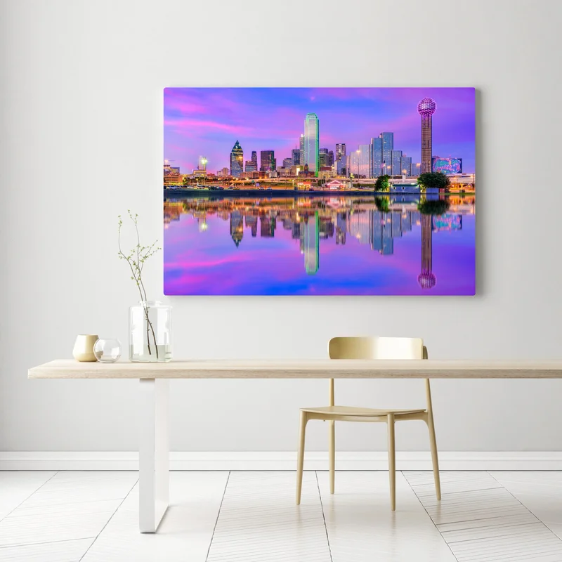 Leinwandbild Dallas skyline im violetten abendlicht Leinwandbild Dallas skyline im violetten abendlicht