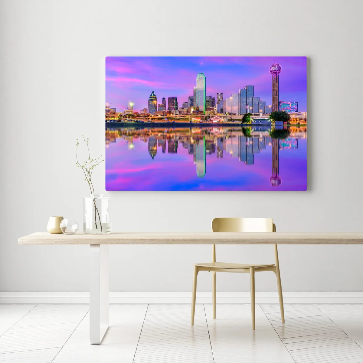 Leinwandbild Dallas skyline im violetten abendlicht Leinwandbild Dallas skyline im violetten abendlicht