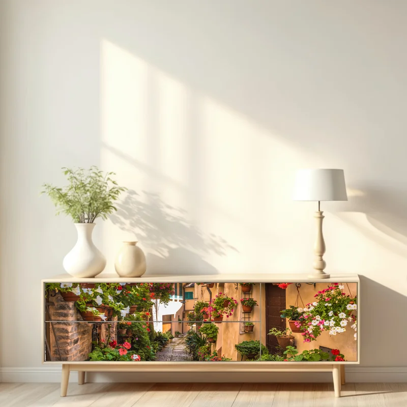 Repositionierbarer Aufkleber sonnige blumengasse in Umbrien