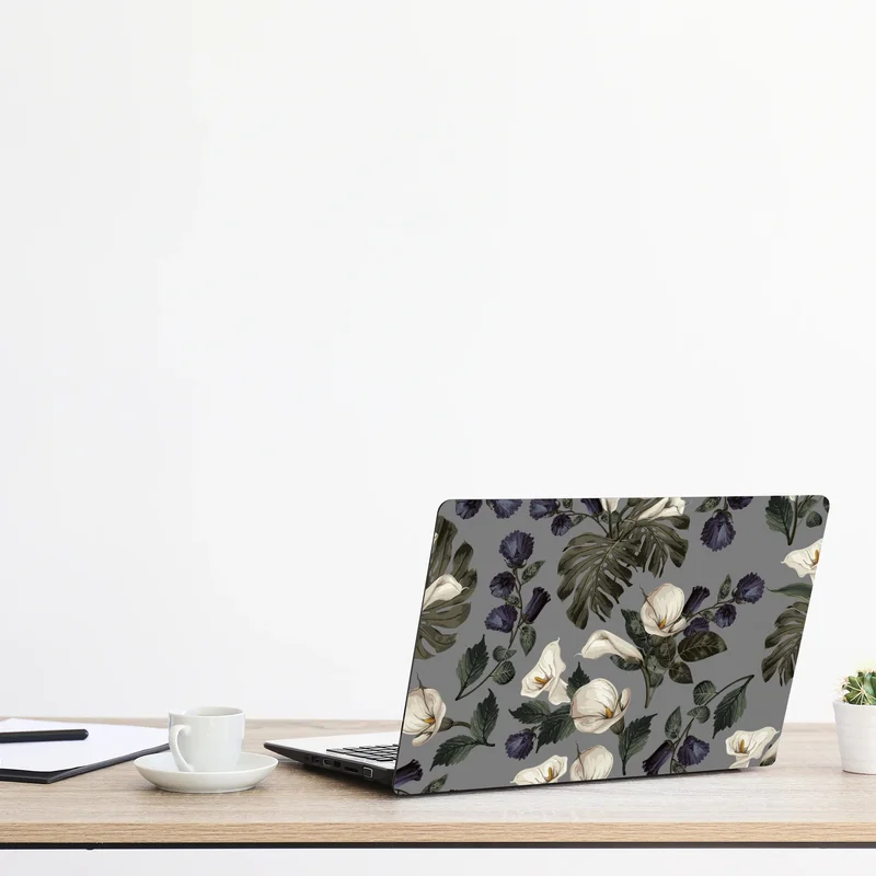 Laptop-Aufkleber vintage calla blumenmuster auf grauem hintergrund