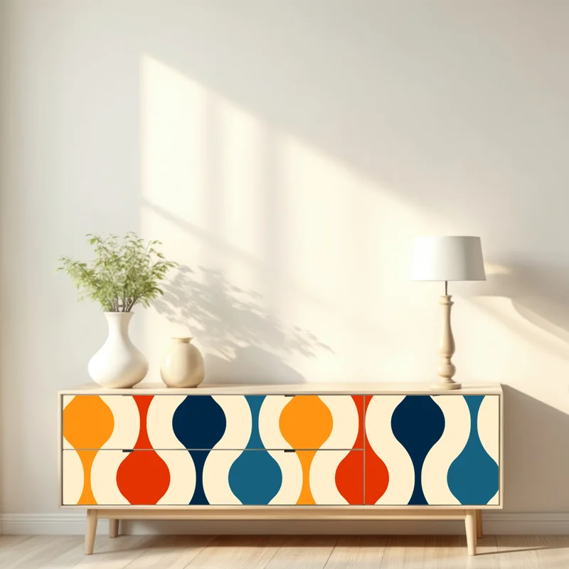 Repositionierbarer Aufkleber retro welliges mid-century muster