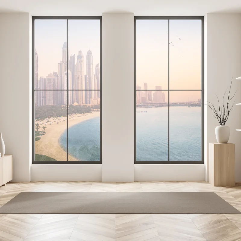 Fensteraufkleber Dubai skyline bei sonnenuntergang