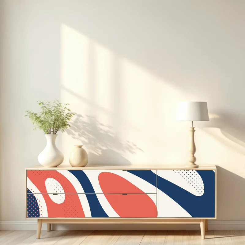 Repositionierbarer Aufkleber retro korallenrot und marineblau abstraktes muster