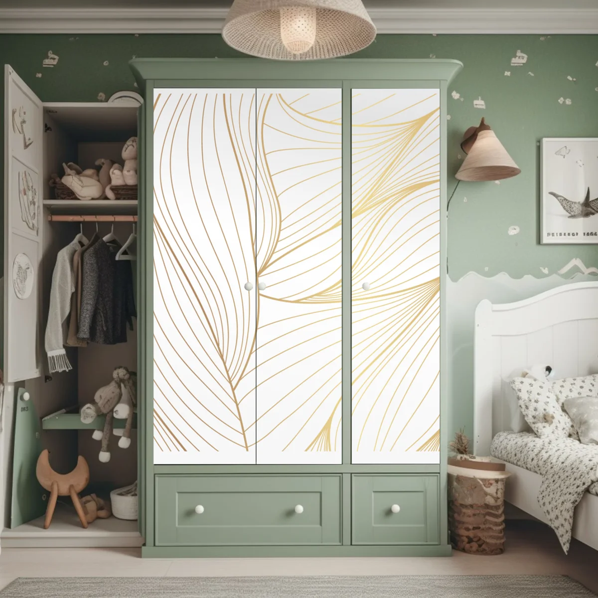 Schrankaufkleber goldene fließende linien abstraktes design Schrankaufkleber goldene fließende linien abstraktes design