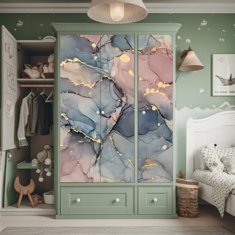 Schrankaufkleber zarte pastell-flüssigmarmor mit goldadern