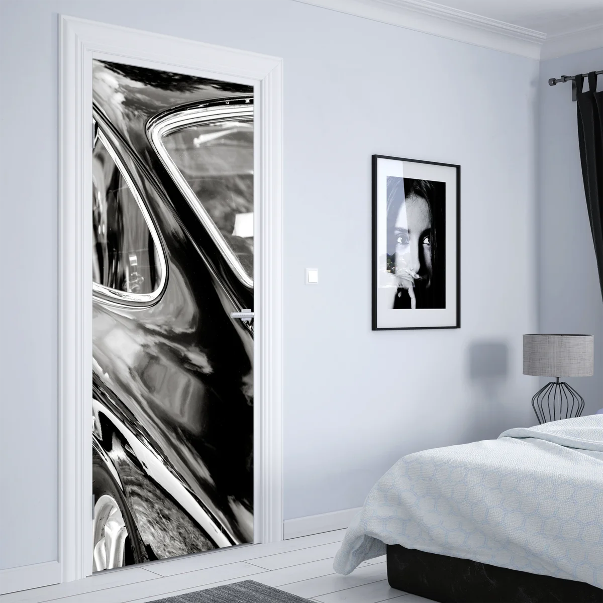 Türaufkleber oldtimer rückansicht detail in schwarzweiß Türaufkleber oldtimer rückansicht detail in schwarzweiß