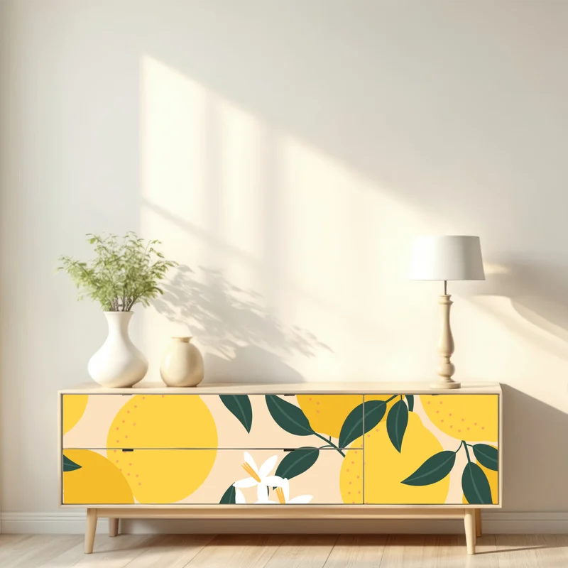 Repositionierbarer Aufkleber leuchtendes zitronenmuster mit blüten