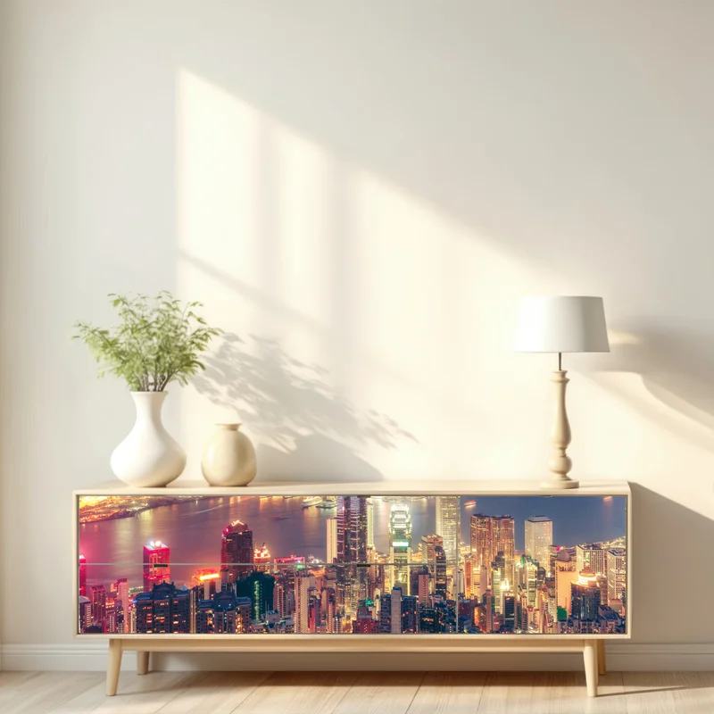 Repositionierbarer Aufkleber Hongkong skyline bei nacht vom Victoria Peak