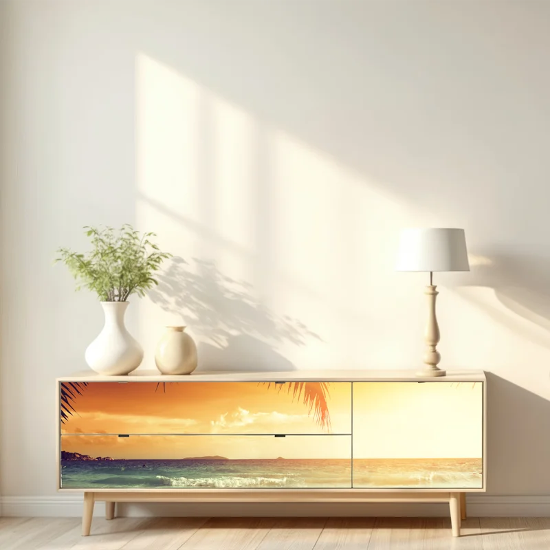 Repositionierbarer Aufkleber strand bei sonnenuntergang in der Karibik