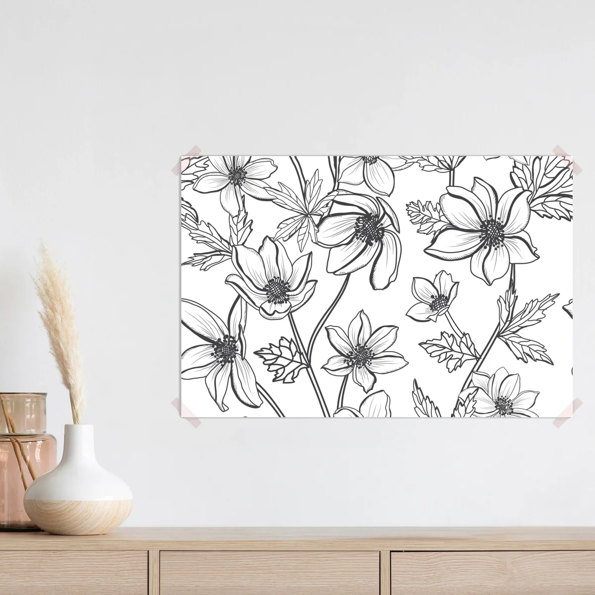 Poster botanische linienzeichnung mit blumen Poster botanische linienzeichnung mit blumen