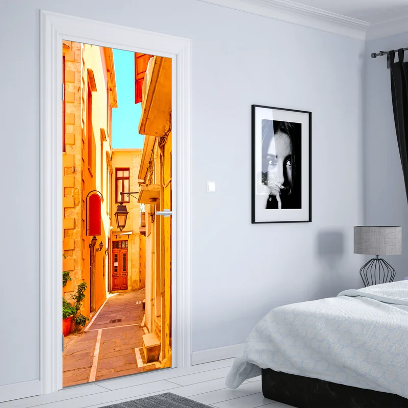 Türaufkleber sonnige gelbe gasse in Rethymno, Kreta