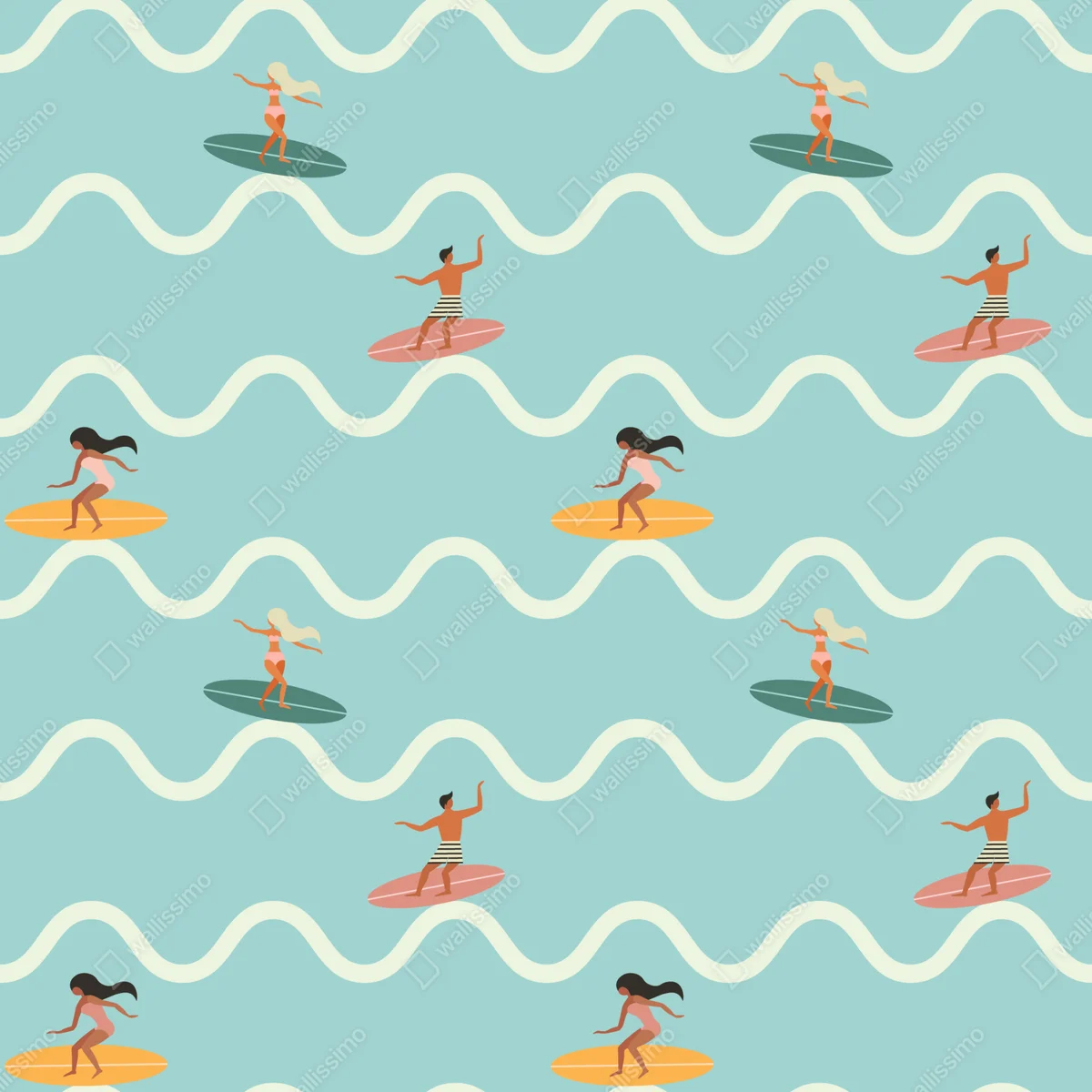 Schrankaufkleber surfer auf türkisfarbenen wellen Schrankaufkleber surfer auf türkisfarbenen wellen