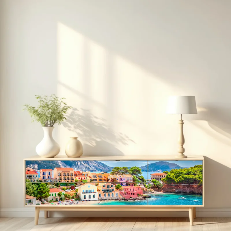 Repositionierbarer Aufkleber Assos küstenblick, Kefalonia