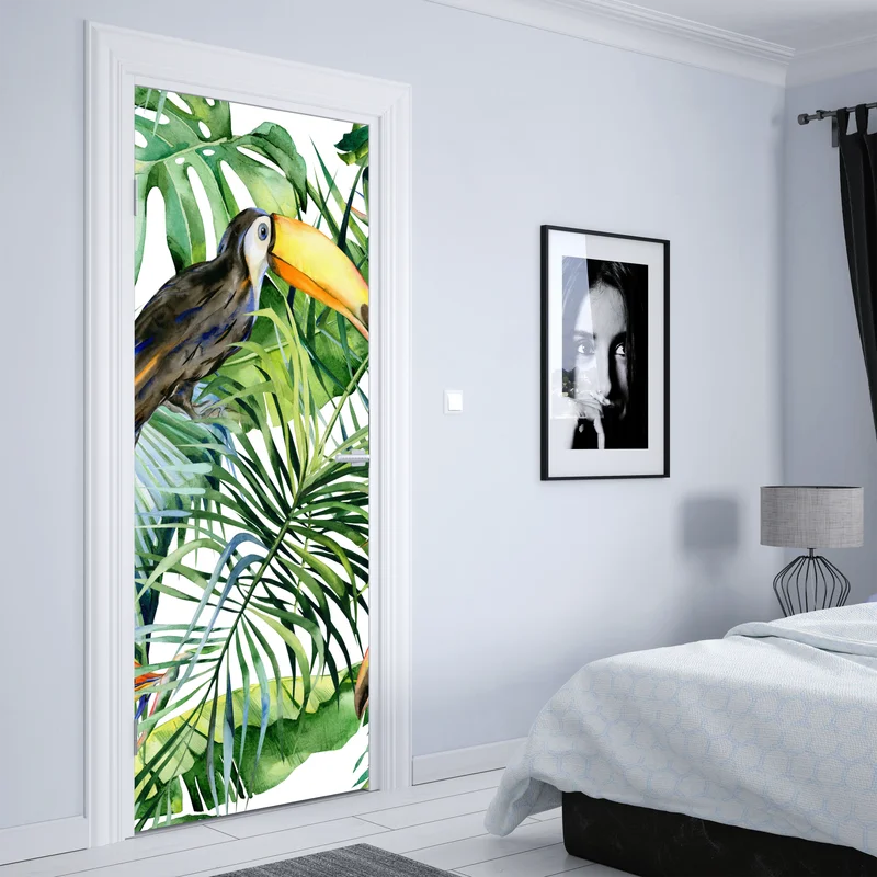 Türaufkleber aquarell tukan im tropischen muster