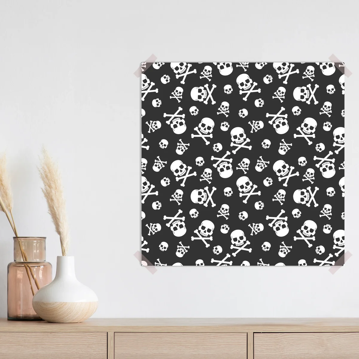 Poster weißes totenkopf muster auf grauem hintergrund Poster weißes totenkopf muster auf grauem hintergrund