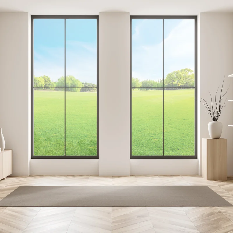 Fensteraufkleber friedliche grüne wiese unter blauem himmel