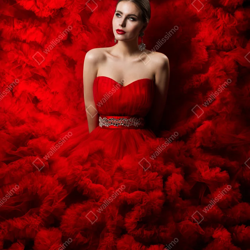 Kühlschrankaufkleber elegantes porträt im roten kleid Kühlschrankaufkleber elegantes porträt im roten kleid