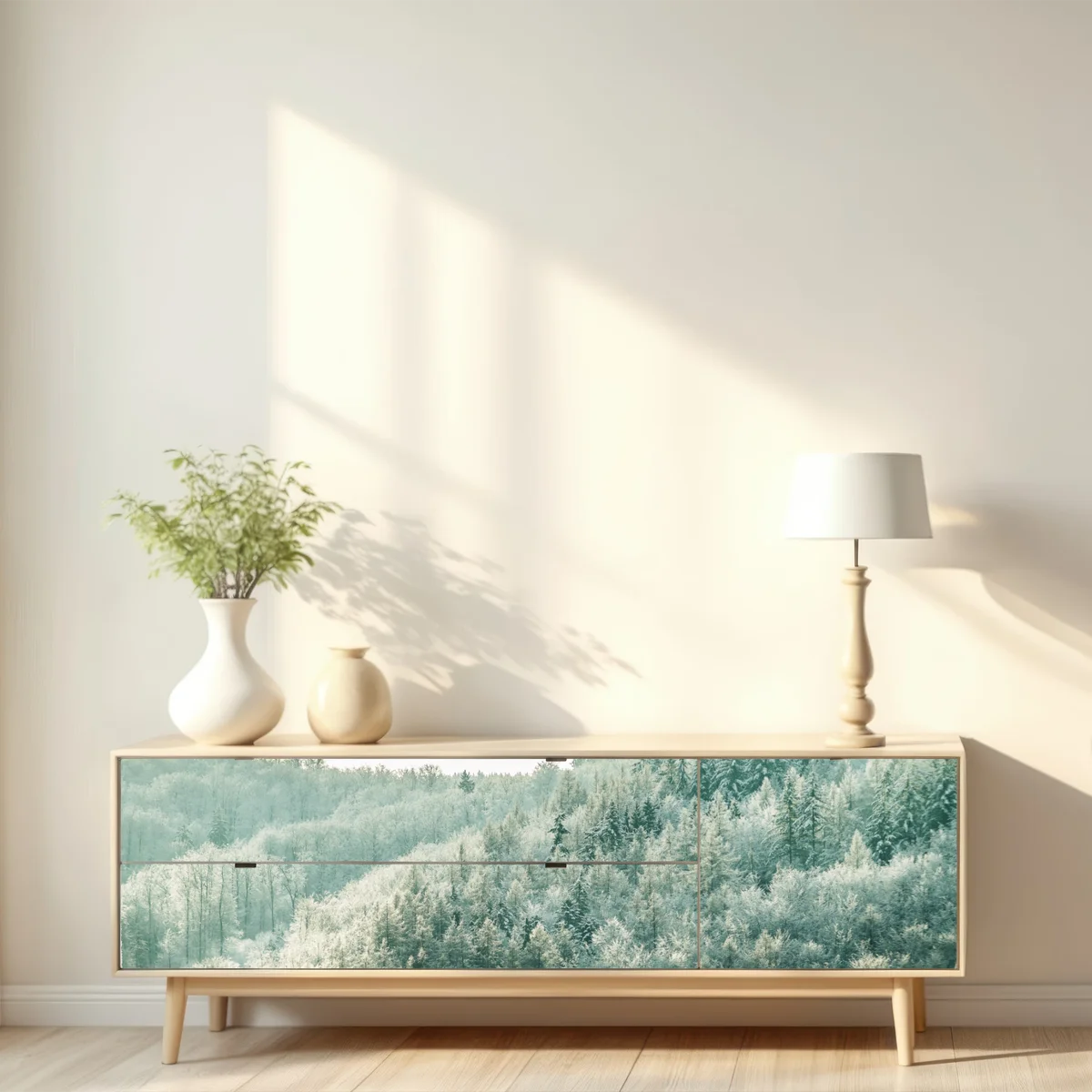 Repositionierbarer Aufkleber nebliger reifbedeckter wald Repositionierbarer Aufkleber nebliger reifbedeckter wald