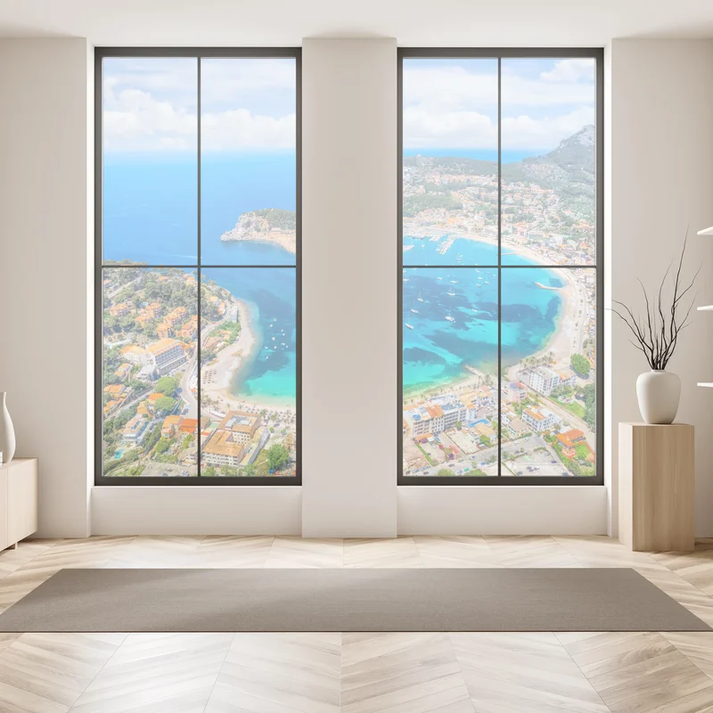 Naklejka na okno widok z lotu ptaka na zatokę Port de Sóller