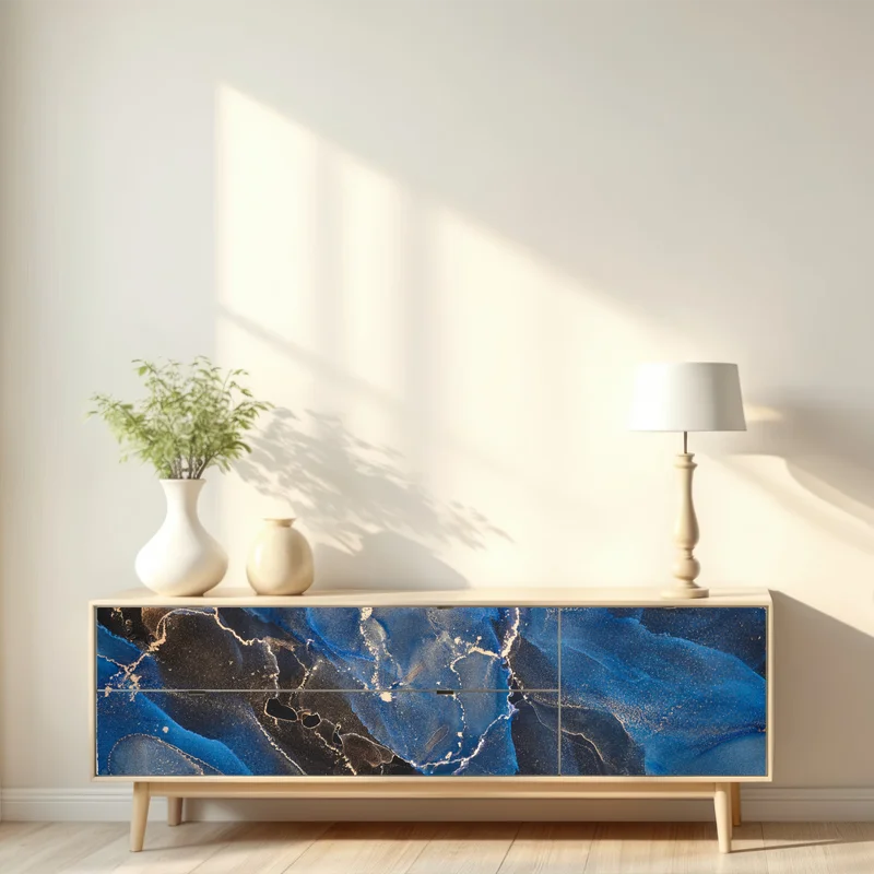 Repositionierbarer Aufkleber luxuriöse blaue und goldene abstrakte wellen