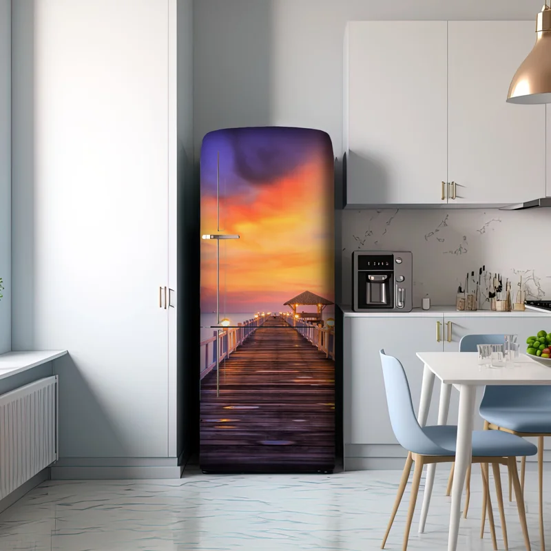 Kühlschrankaufkleber holzsteg im sonnenaufgang Kühlschrankaufkleber holzsteg im sonnenaufgang