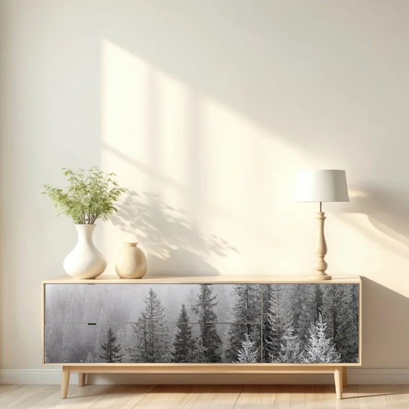 Repositionierbarer Aufkleber nebliger winterwald in den Karpaten