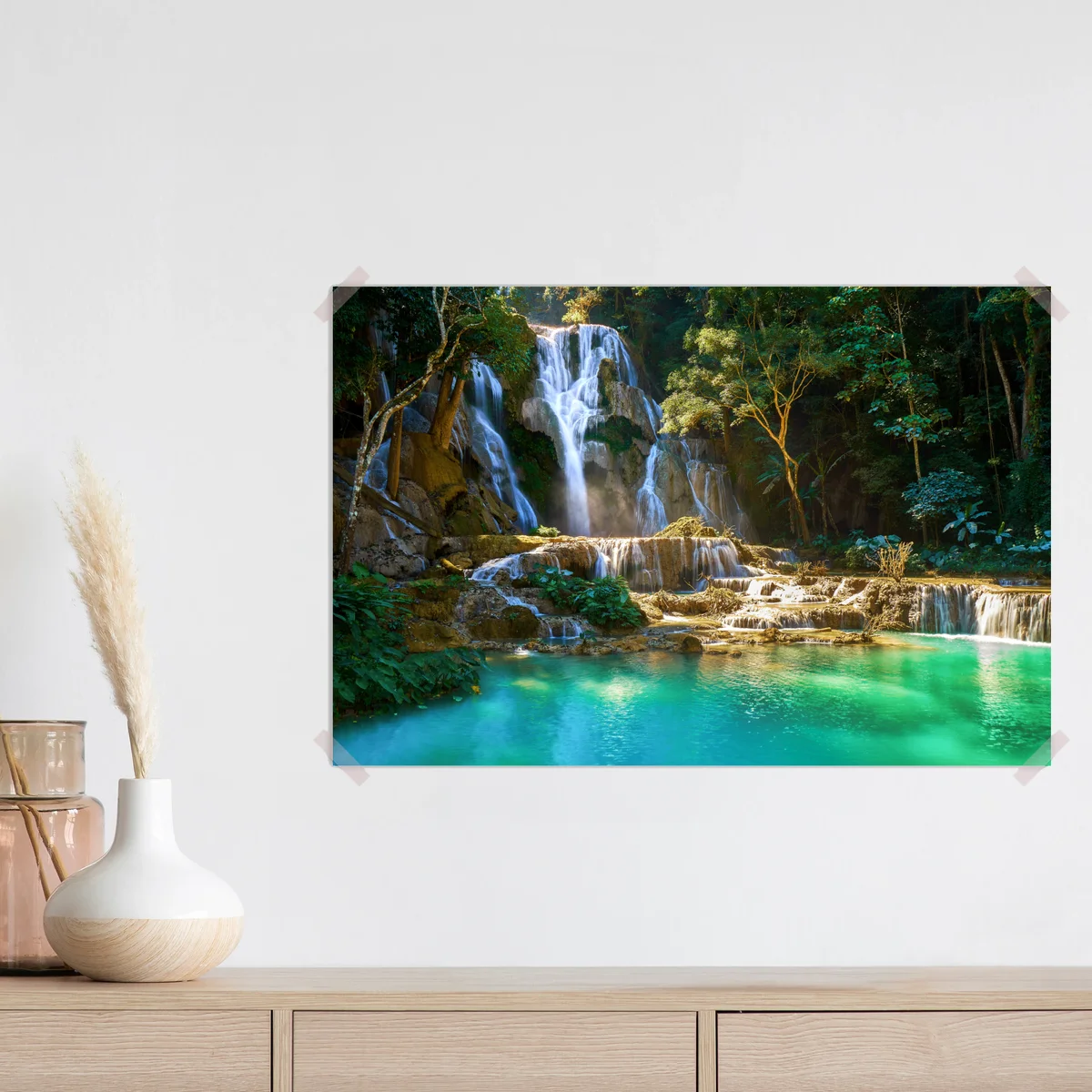 Poster türkisfarbener wasserfall im üppigen wald Poster türkisfarbener wasserfall im üppigen wald