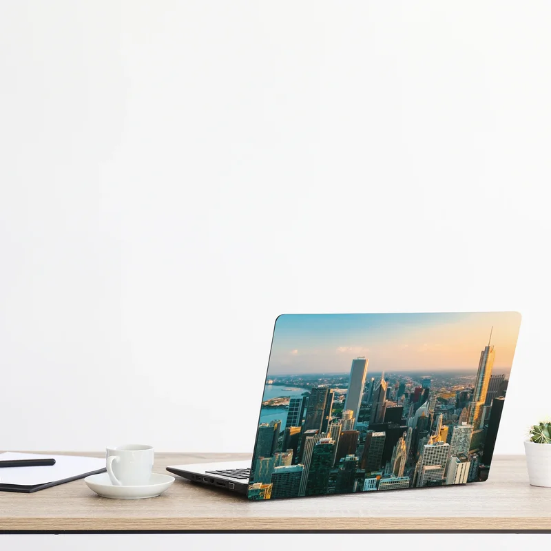 Laptop-Aufkleber Chicago skyline bei sonnenuntergang