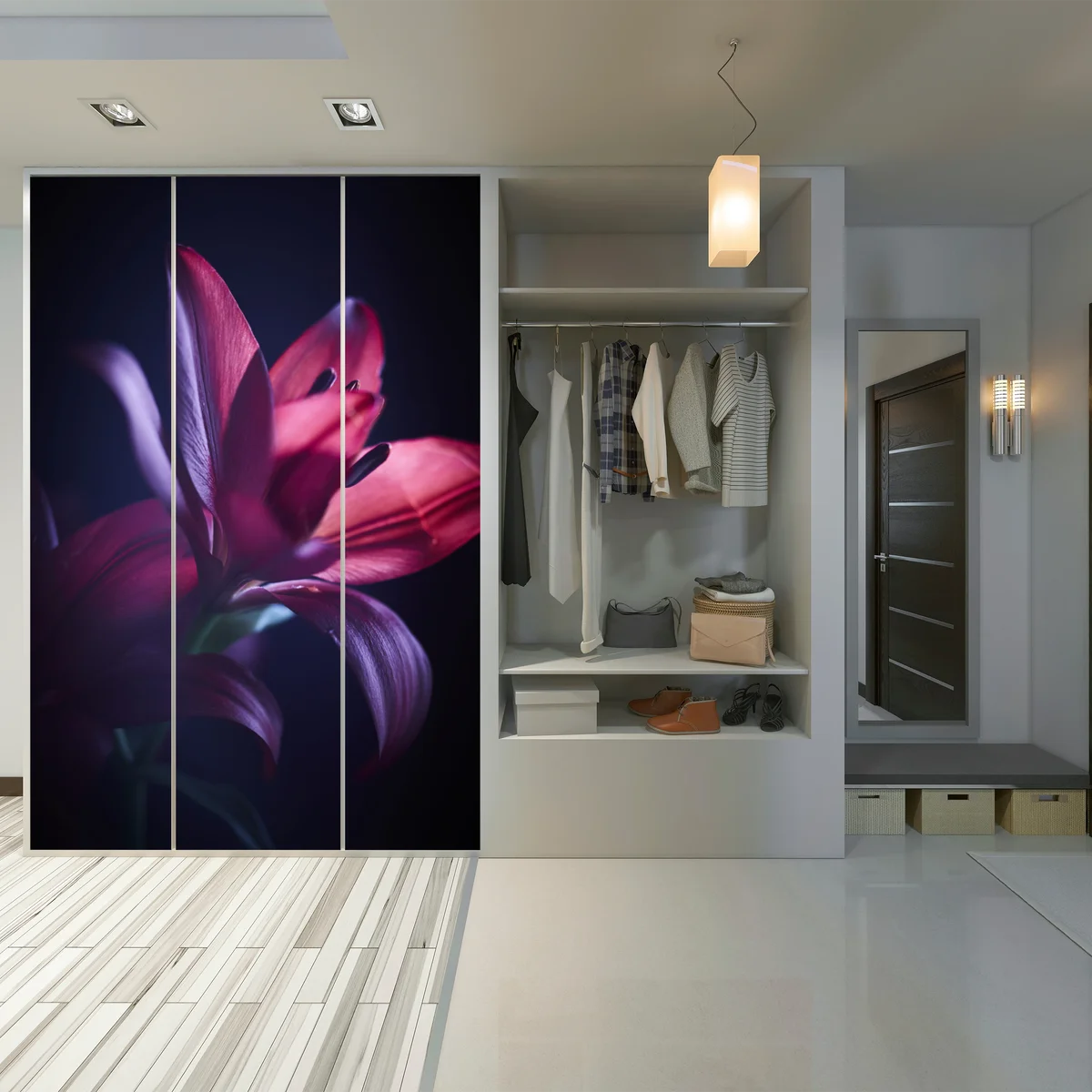 Schrankaufkleber rote lilie im halbdunkel Schrankaufkleber rote lilie im halbdunkel