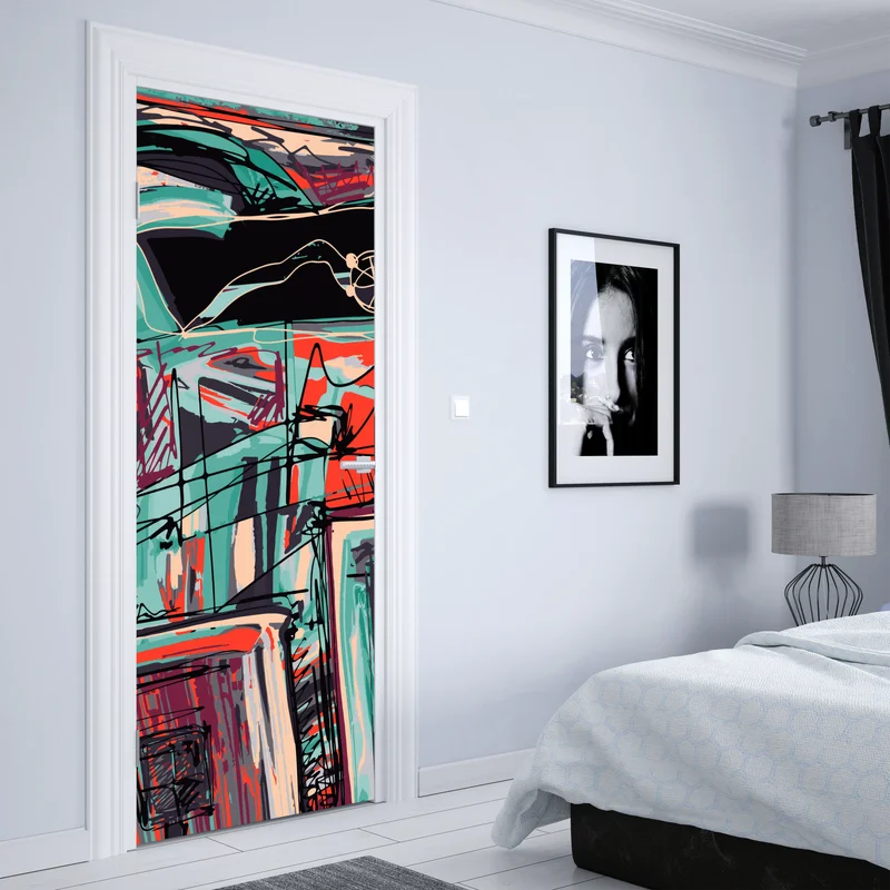 Türaufkleber türkis-korall abstrakte komposition Türaufkleber türkis-korall abstrakte komposition